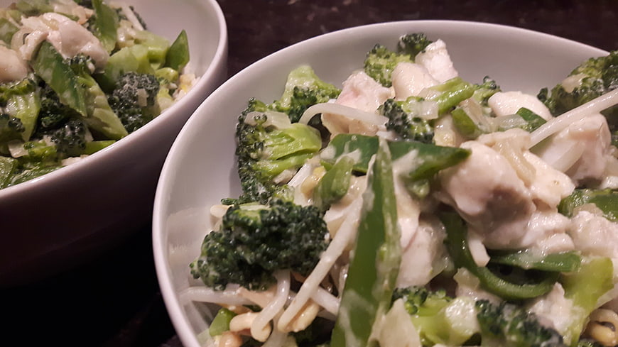 Creamy Haddock and Broccoli Curry in White Bowl