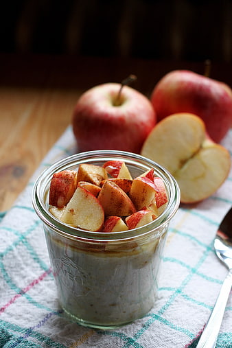 Overnight Oats with Cinnamon Apples in Glass Jar