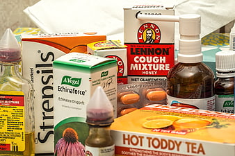 Assorted Cold And Flu Medicines Including Cough Syrup And Tea