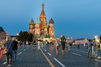 St. Basil's Cathedral Moscow Red Square Evening Tourists