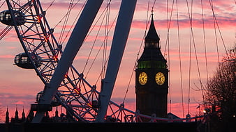 London Eye and Big Ben Silhouette at Sunset