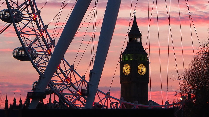London Eye and Big Ben Silhouette at Sunset