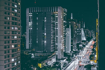 Night cityscape with long exposure traffic light trails