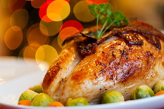 Roasted Turkey Breast with Brussels Sprouts and Festive Bokeh