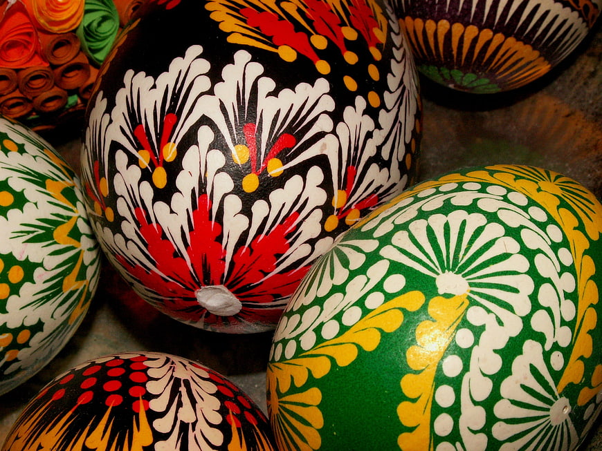 Colorful Hand-Painted Traditional Easter Eggs with Floral Patterns