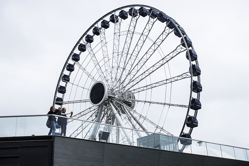 Ferris Wheel on Rooftop with People Taking Selfie