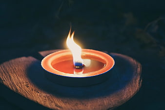 Traditional Oil Lamp on Wooden Base