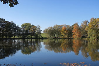 Serene Autumn Lake with Colorful Trees and Reflections