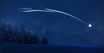Magical Christmas Star Over Snowy Forest Night Sky
