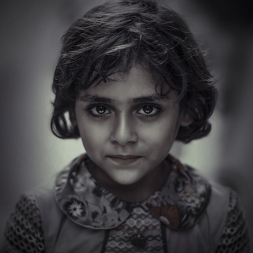 Emotional Black and White Portrait of a Young Girl