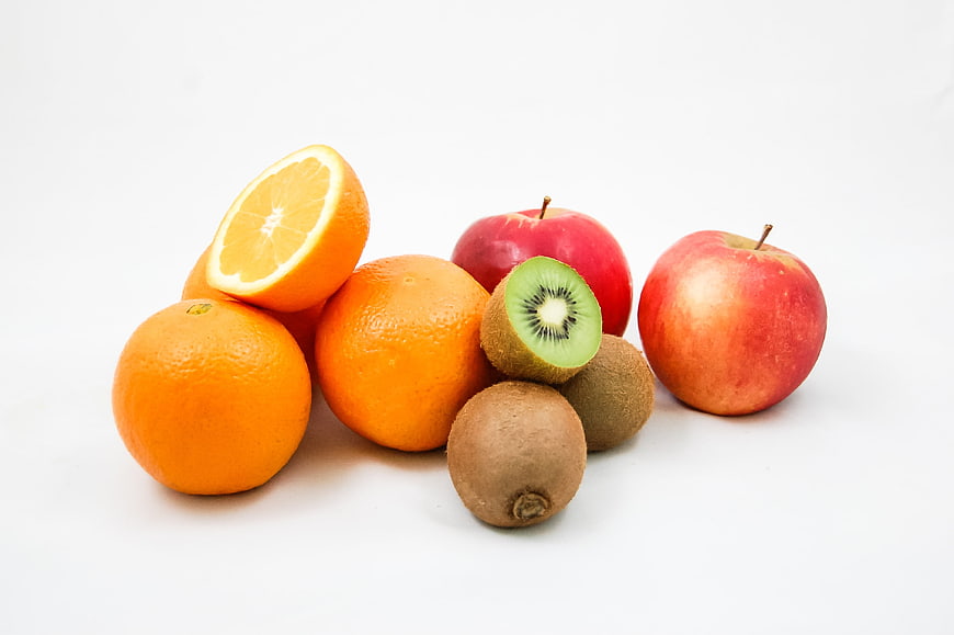 Fresh Assorted Fruits on White Background