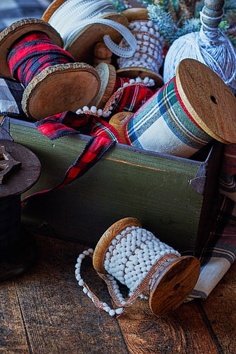 Rustic Christmas Craft Supplies in Wooden Box