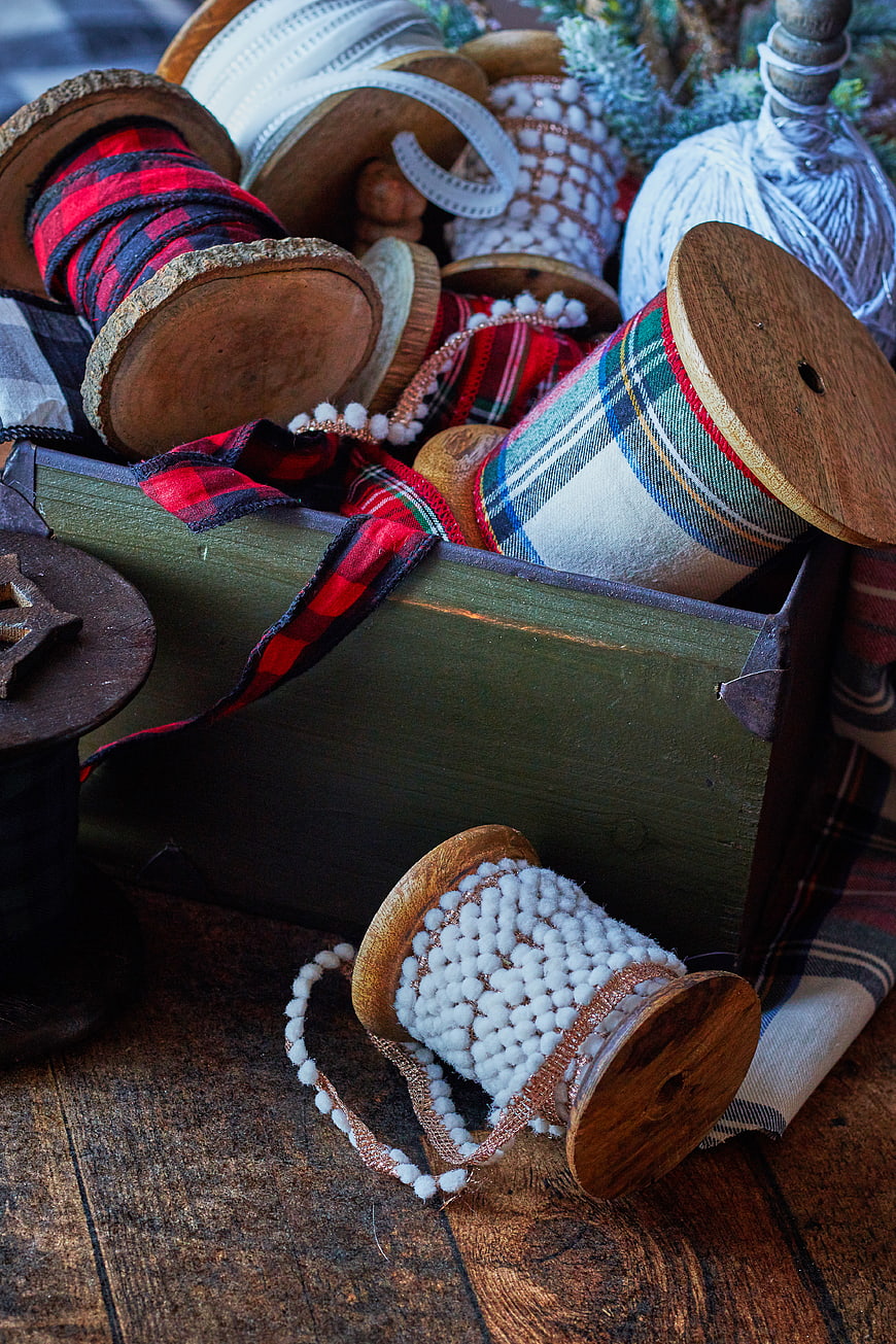 Rustic Christmas Craft Supplies in Wooden Box
