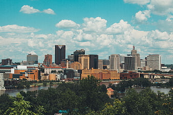 Columbus Ohio Skyline with River and Clouds