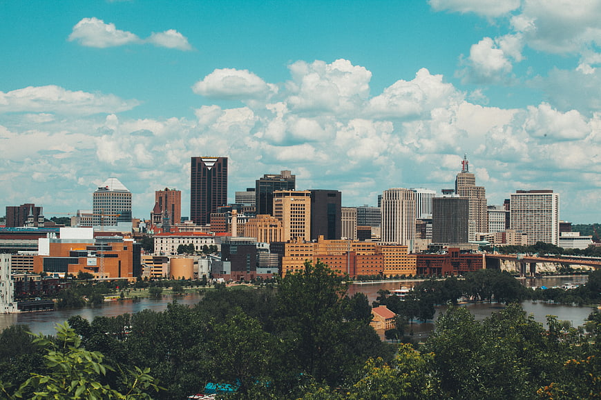Columbus Ohio Skyline with River and Clouds