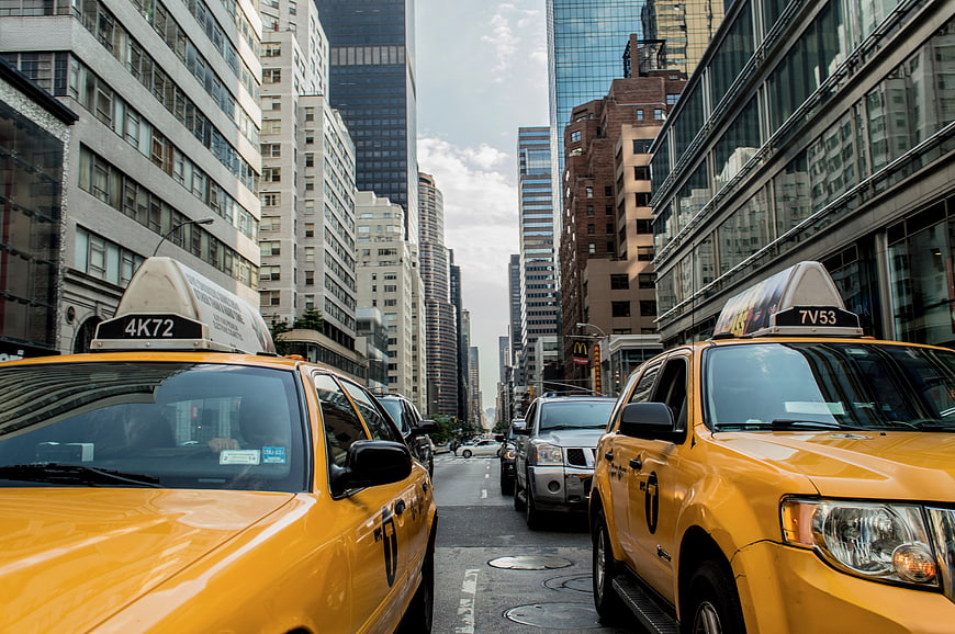 Yellow Taxis on Busy New York City Street