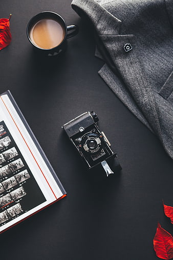 Vintage Kershaw Penguin Camera Flat Lay with Coffee and Book