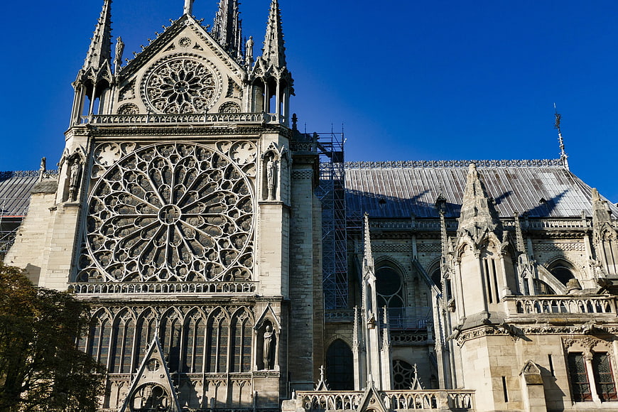 Gothic Cathedral Facade With Rose Window And Scaffolding
