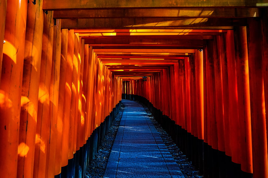 Tunnel of Vermilion Torii Gates at Fushimi Inari Shrine