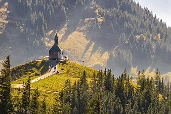 Mountain Chapel On Wallberg Ridge Surrounded By Pine Forest