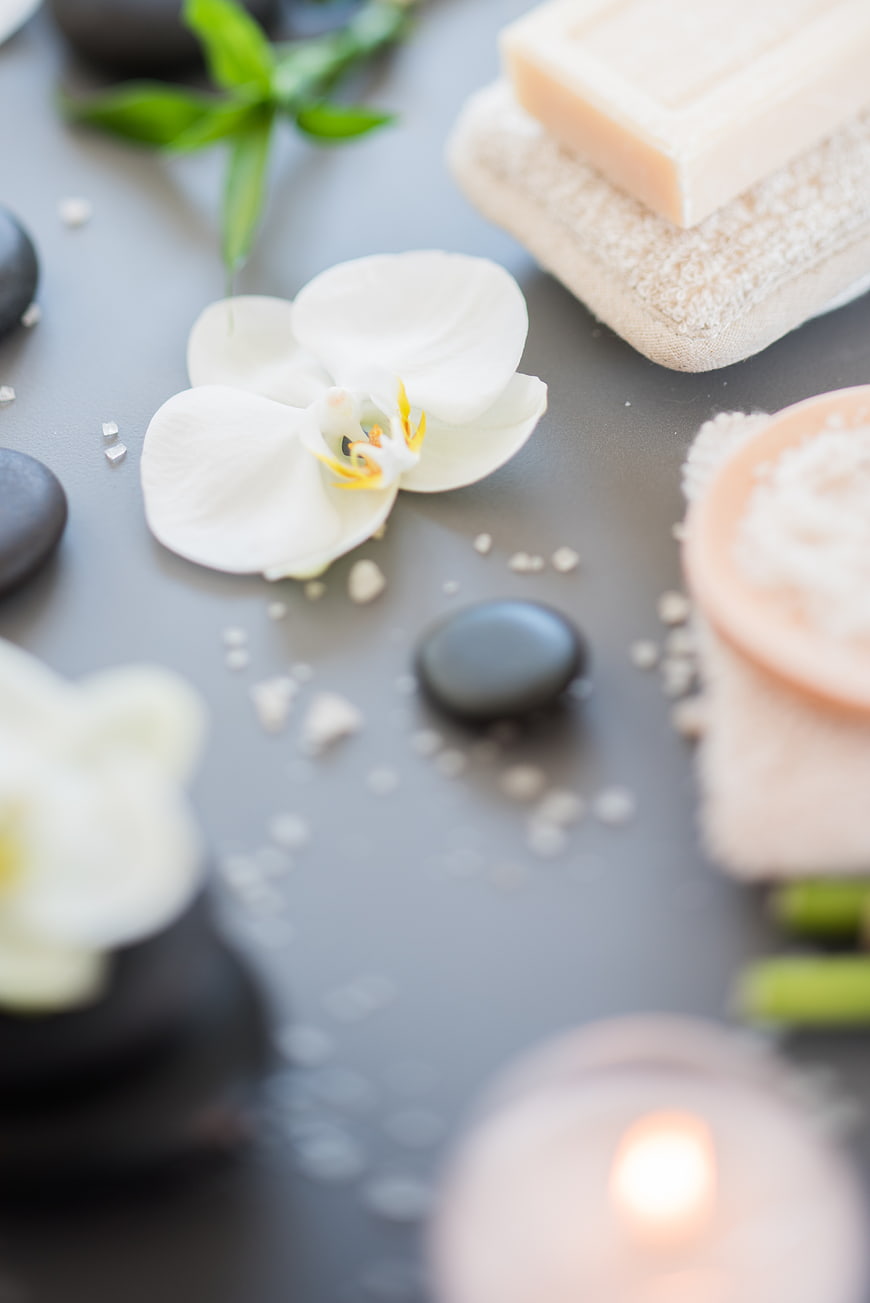 Spa Treatment Setup with White Orchid and Soap