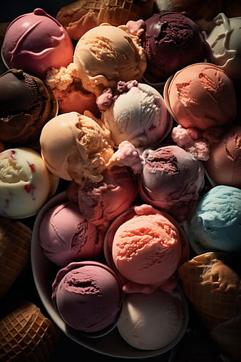 Colorful Ice Cream Scoops in Waffle Cones