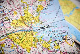 Close-up of Boston Massachusetts Road Map