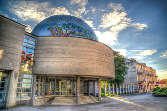 Vilnius Planetarium Building with Graffiti Dome