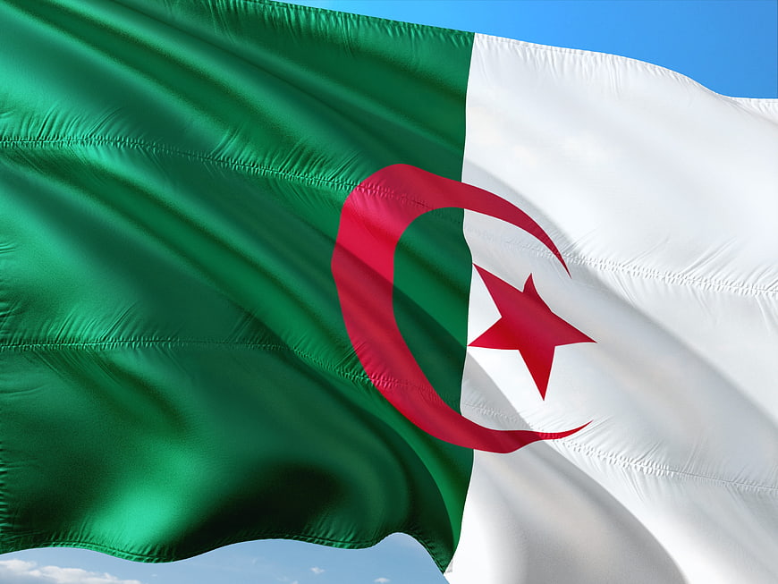 Algerian National Flag Waving Against Blue Sky