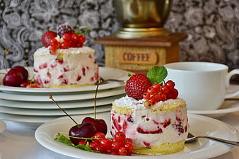 Homemade Strawberry Cream Cake With Cherries And Red Currants