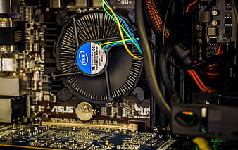 Close-up of Intel CPU Cooler on ASUS Motherboard
