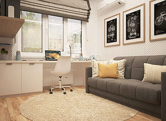 Modern Home Office and Living Room Interior Design
