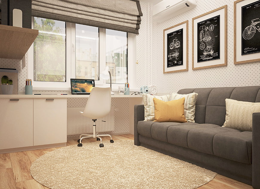 Modern Home Office and Living Room Interior Design