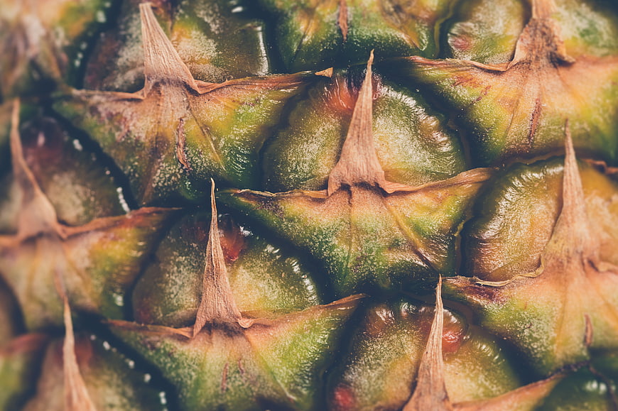 Macro Close-Up of Pineapple Skin Texture and Pattern