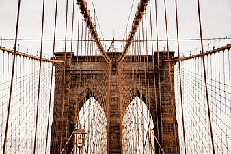 Symmetrical View of Brooklyn Bridge Towers and Cables