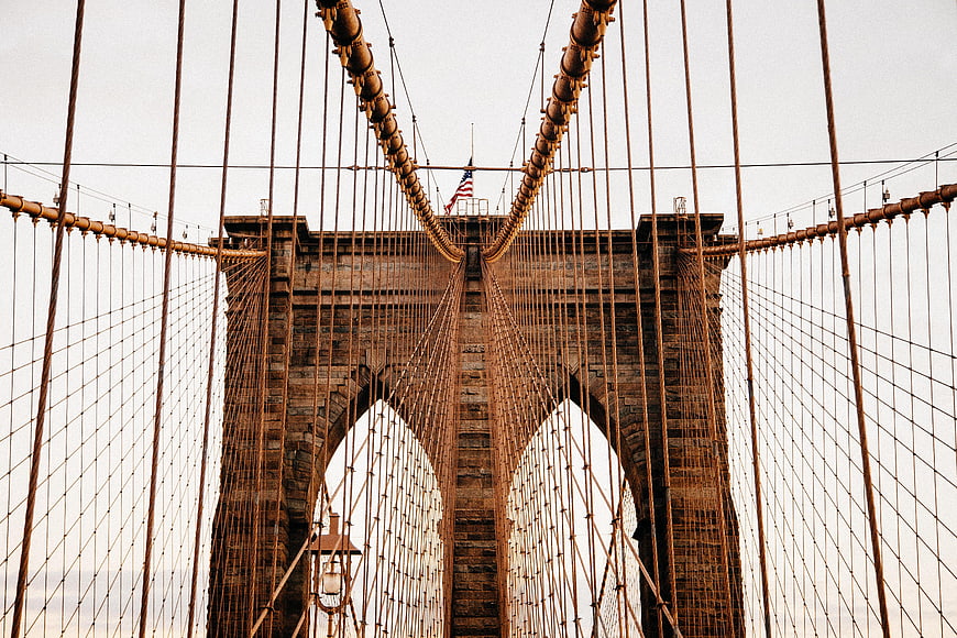 Symmetrical View of Brooklyn Bridge Towers and Cables
