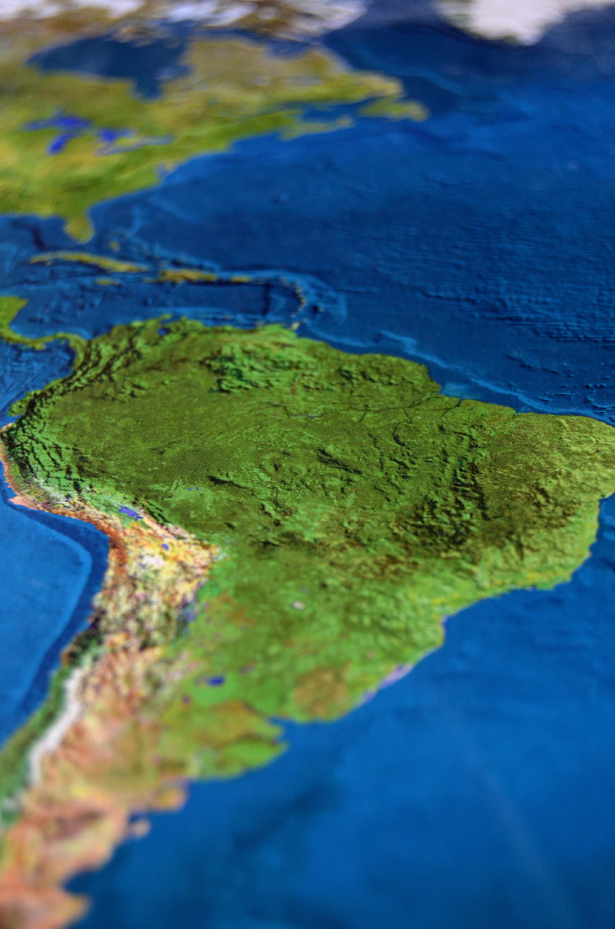 Close-up of South America on a 3D Globe