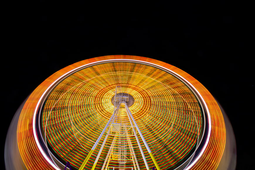 Long Exposure Ferris Wheel Light Trails at Night