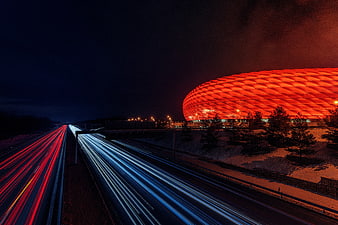 Allianz Arena Munich Night Long Exposure Light Trails