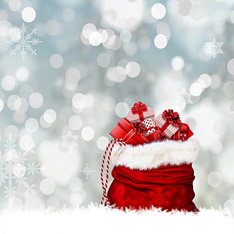 Red Christmas Sack Overflowing with Gifts on Snowy Background