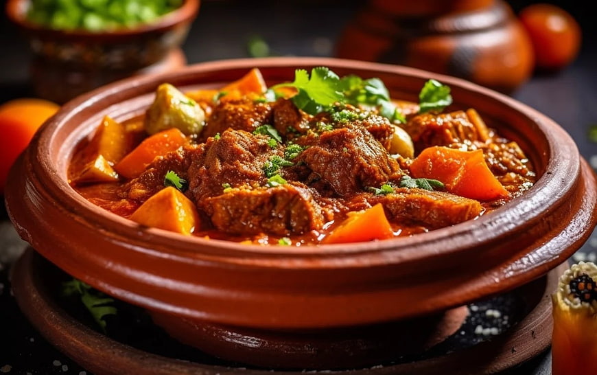 Hearty Beef Stew with Carrots in Traditional Clay Pot