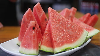 Fresh Watermelon Slices on White Plate