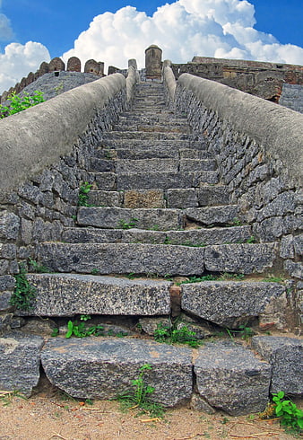 Ancient Stone Staircase Leading To Historic Hill Fort Citadel