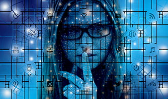 Woman With Finger On Lips Surrounded By Digital Social Media Icons