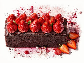 Chocolate Strawberry Cake with Fresh Berries on White Background