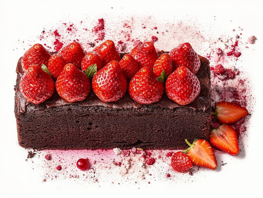 Chocolate Strawberry Cake with Fresh Berries on White Background