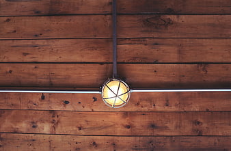 Industrial Cage Light Fixture on Rustic Wooden Wall