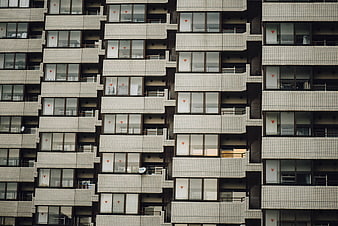 Modern Apartment Building Facade with Grid Pattern