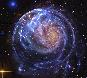 Spiral Galaxy Encased in a Glowing Cosmic Sphere
