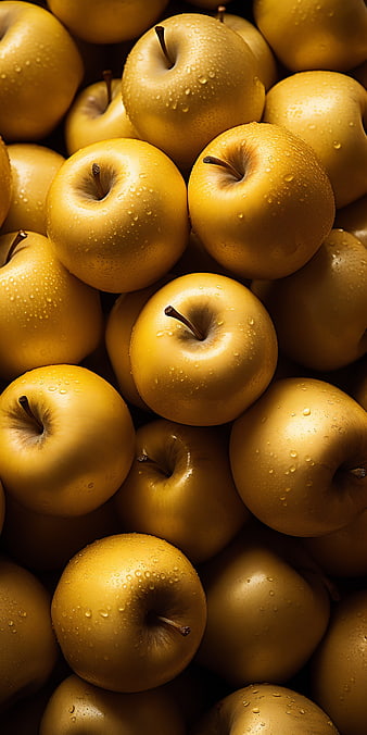 Fresh Golden Apples with Water Droplets Close-Up